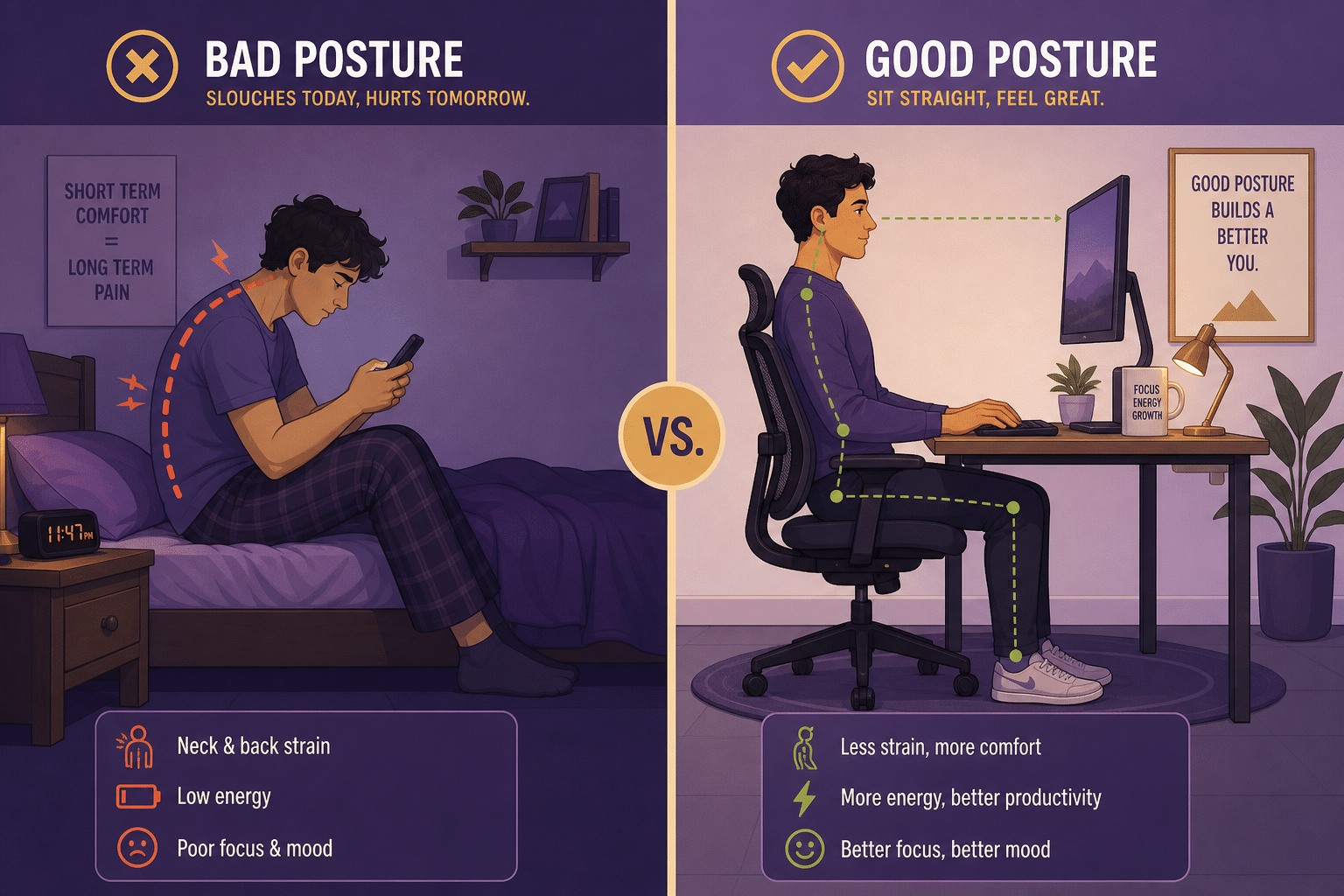 Rebahan vs duduk gaming postur